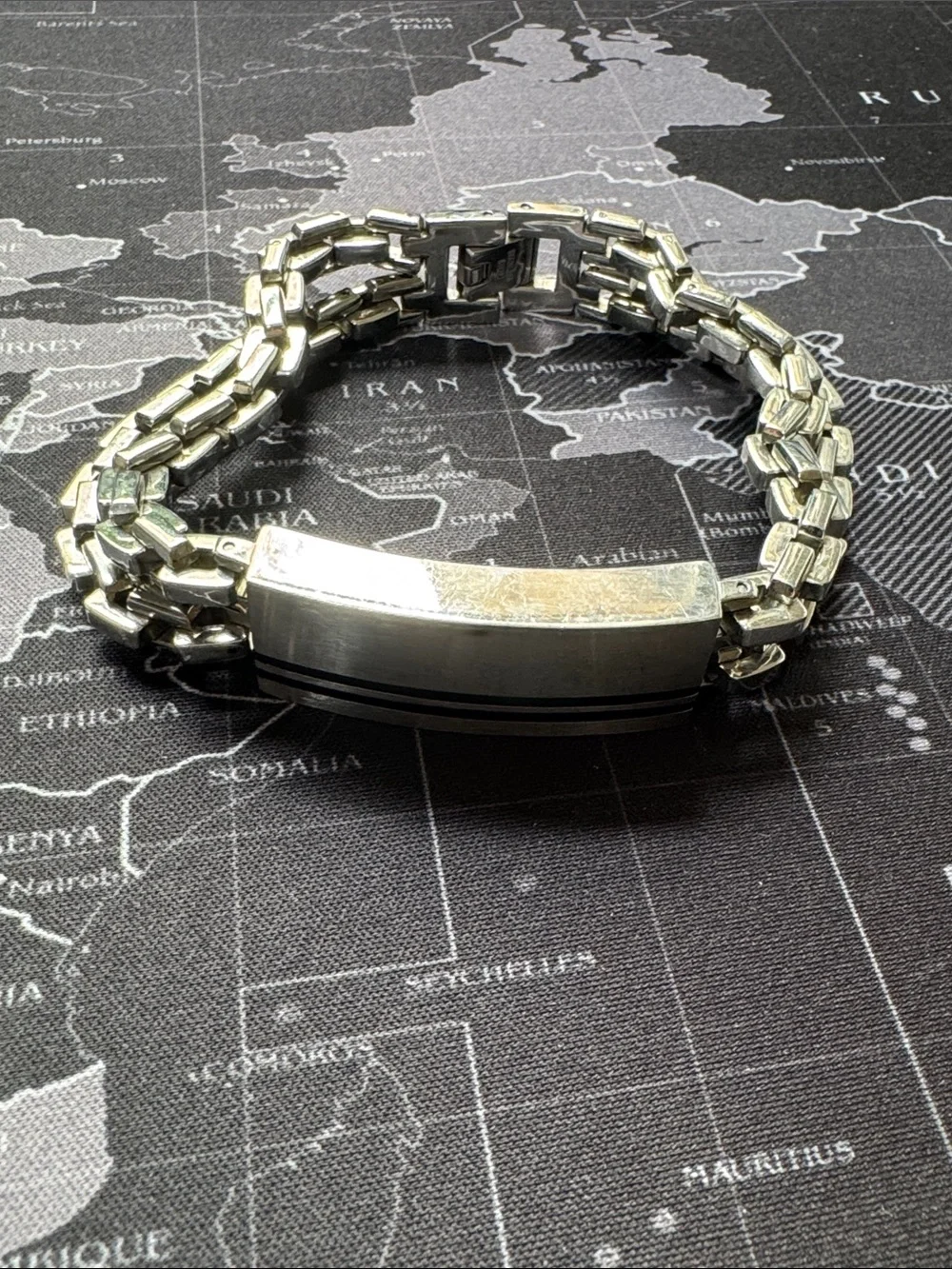 Men's Brushed Silver Stainless Steel ID Link Bracelet